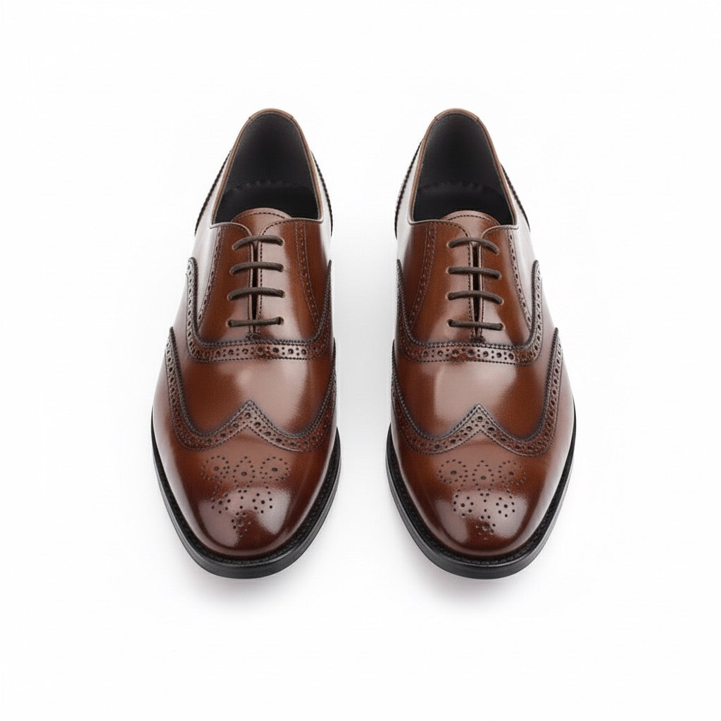 Zapato Oxford Brogue de Cuero Café Elegante para Hombre