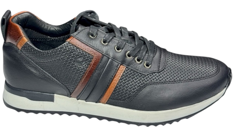 Tenis en Cuero 100% - Negro con combinación lateral Marrón