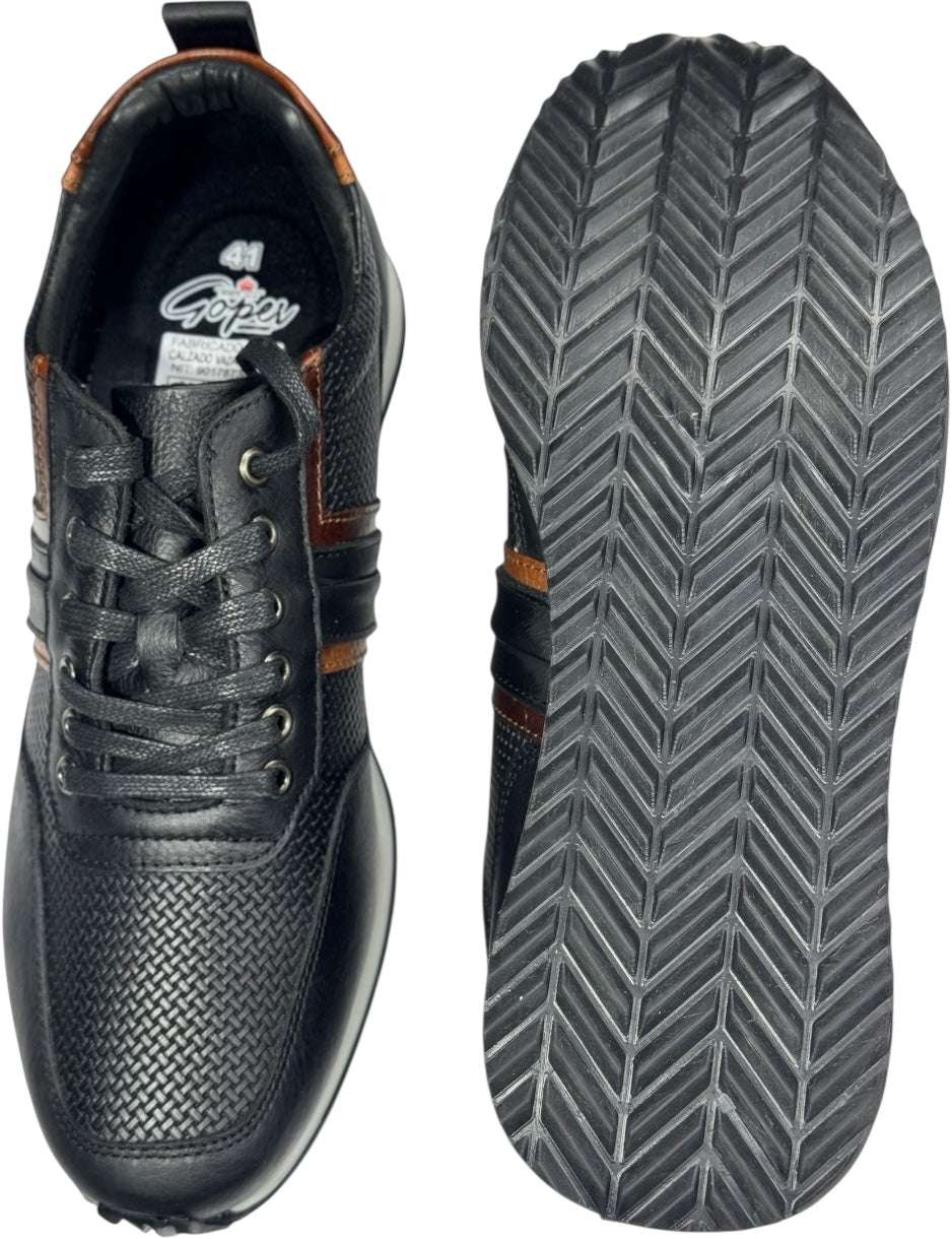Tenis en Cuero 100% - Negro con combinación lateral Marrón