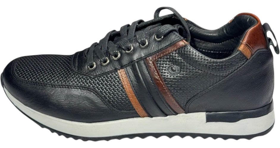 Tenis en Cuero 100% - Negro con combinación lateral Marrón