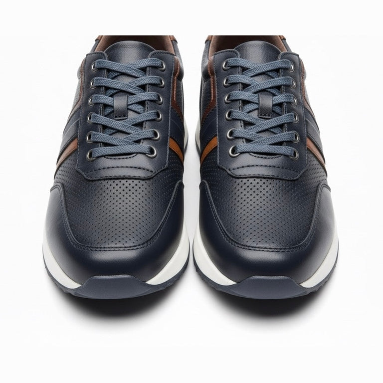 Tenis en Cuero 100% - Negro con combinación lateral Marrón