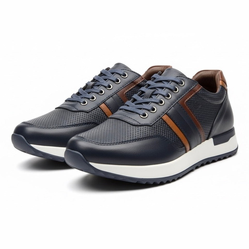 Tenis en Cuero 100% - Negro con combinación lateral Marrón