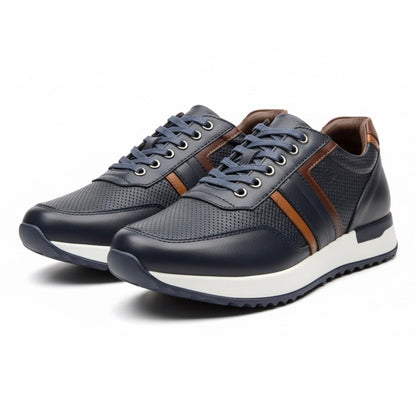 Tenis en Cuero 100% - Negro con combinación lateral Marrón