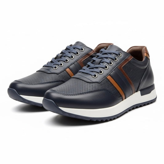 Tenis en Cuero 100% - Negro con combinación lateral Marrón