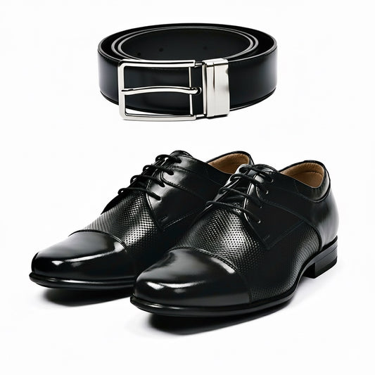 Zapatos de Vestir en Cuero Charol Negro + Correa en Cuero 100%