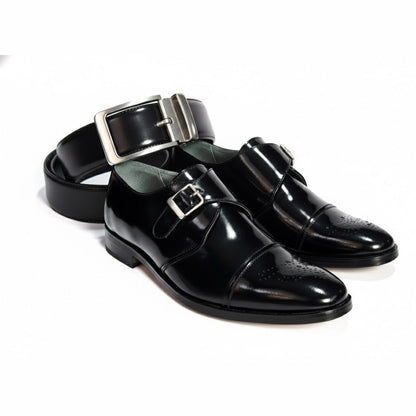 Zapatos de Vestir Tipo Monk Strap en Cuero + Correa en Cuero 100%