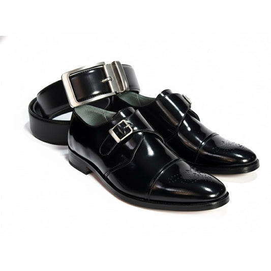 Zapatos de Vestir Tipo Monk Strap en Cuero + Correa en Cuero 100%