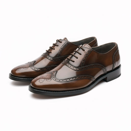 Zapato Oxford Brogue de Cuero Café Elegante para Hombre