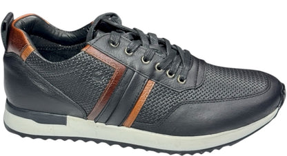 Tenis en Cuero 100% - Negro con combinación lateral Marrón
