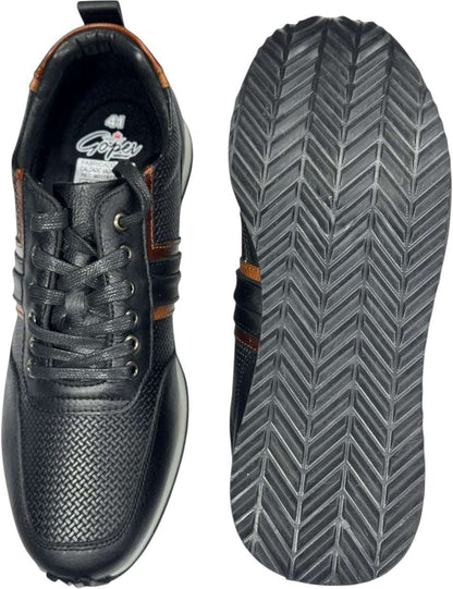Tenis en Cuero 100% - Negro con combinación lateral Marrón