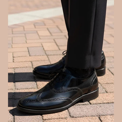 Zapato Oxford Brogue de Cuero Negro Elegante para Hombre